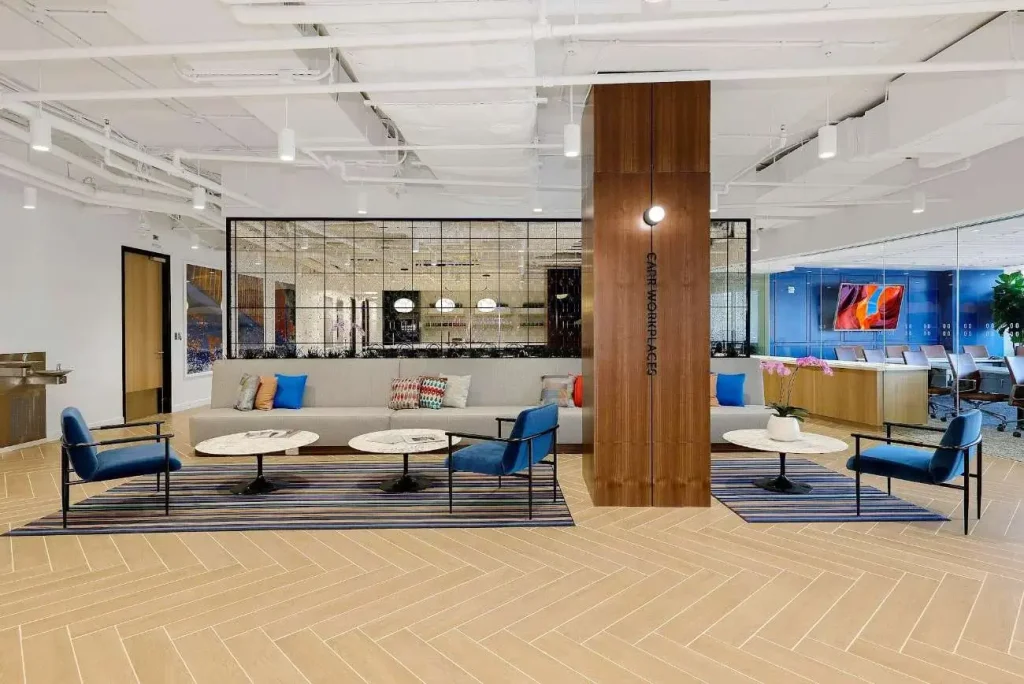 Carr Workplaces in Boston, a peaceful coworking space with comfortable seating and natural light.