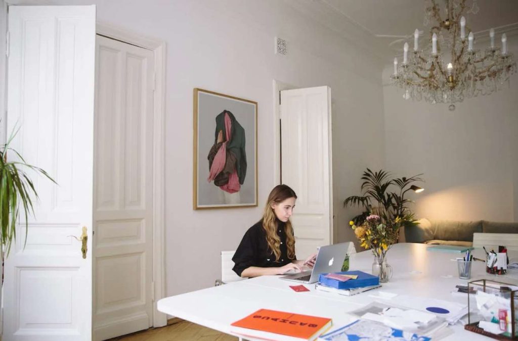 Lady working in home office or Virtual Office