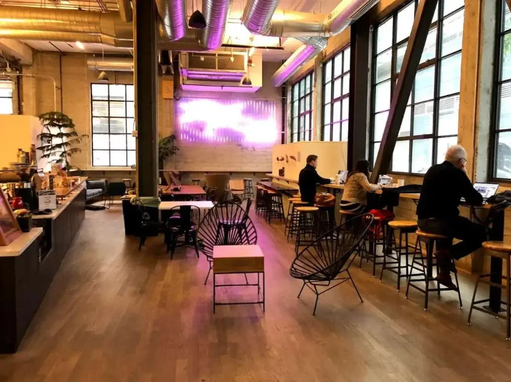 Galvanize coworking space with contemporary interiors, meeting rooms, and communal areas.